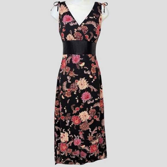 VTG 90s Ruby Rox Black Floral Dress Satin Lace-Up Whimsigoth M - Picture 2 of 11